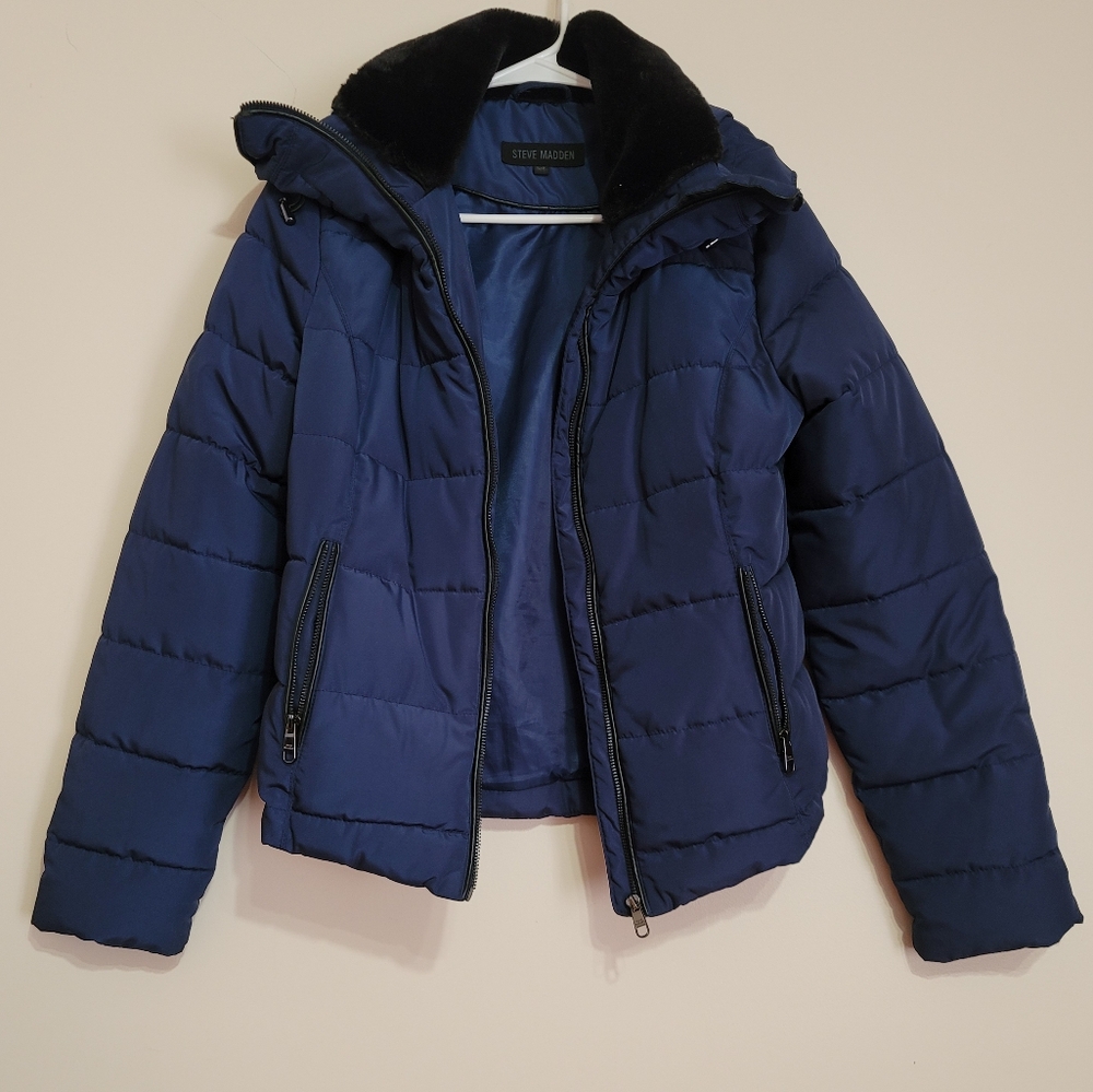 Steve Madden Navy Puffer Jacket with Black Accents